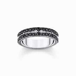 Sale Ring mit grafischem Design und schwarzen Steinen Silber geschwärzt Damen Ringe|925 Silber