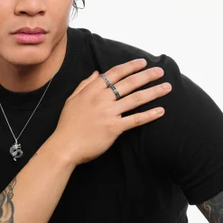 Sale Ring mit grafischem Design und schwarzen Steinen Silber geschwärzt Damen Ringe|925 Silber