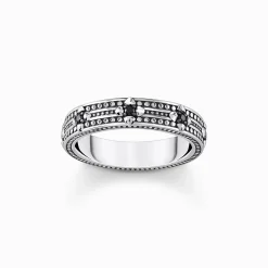 Best Ring mit Muster und schwarzen Steinen Silber geschwärzt Damen Ringe|925 Silber