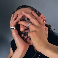 Best Ring mit Muster und schwarzen Steinen Silber geschwärzt Damen Ringe|925 Silber