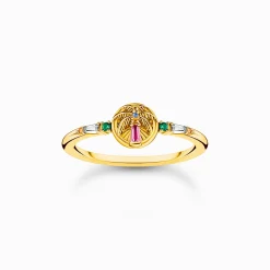 Outlet Ring mit Palme und bunten Steinen vergoldet Damen Ringe|18K Vergoldung - 925 Silber
