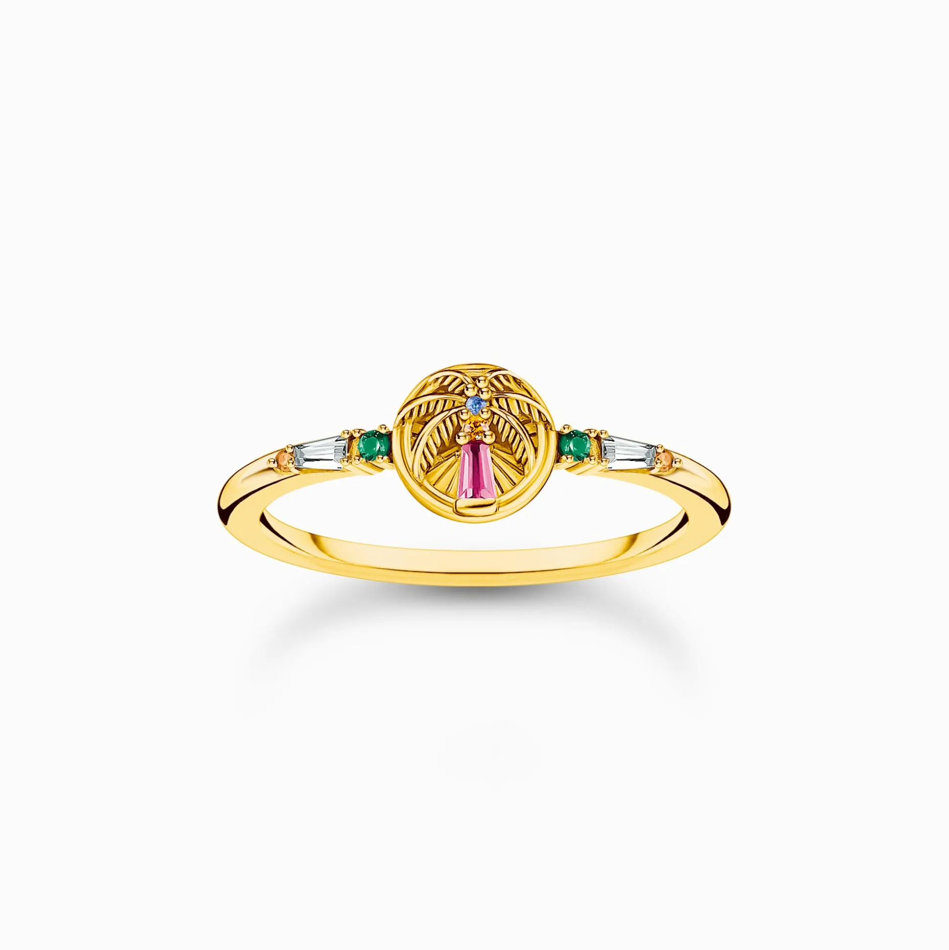 Outlet Ring mit Palme und bunten Steinen vergoldet Damen Ringe|18K Vergoldung - 925 Silber
