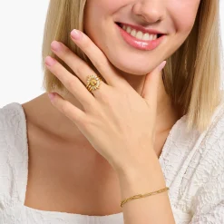 Outlet Ring mit Palme und bunten Steinen vergoldet Damen Ringe|18K Vergoldung - 925 Silber