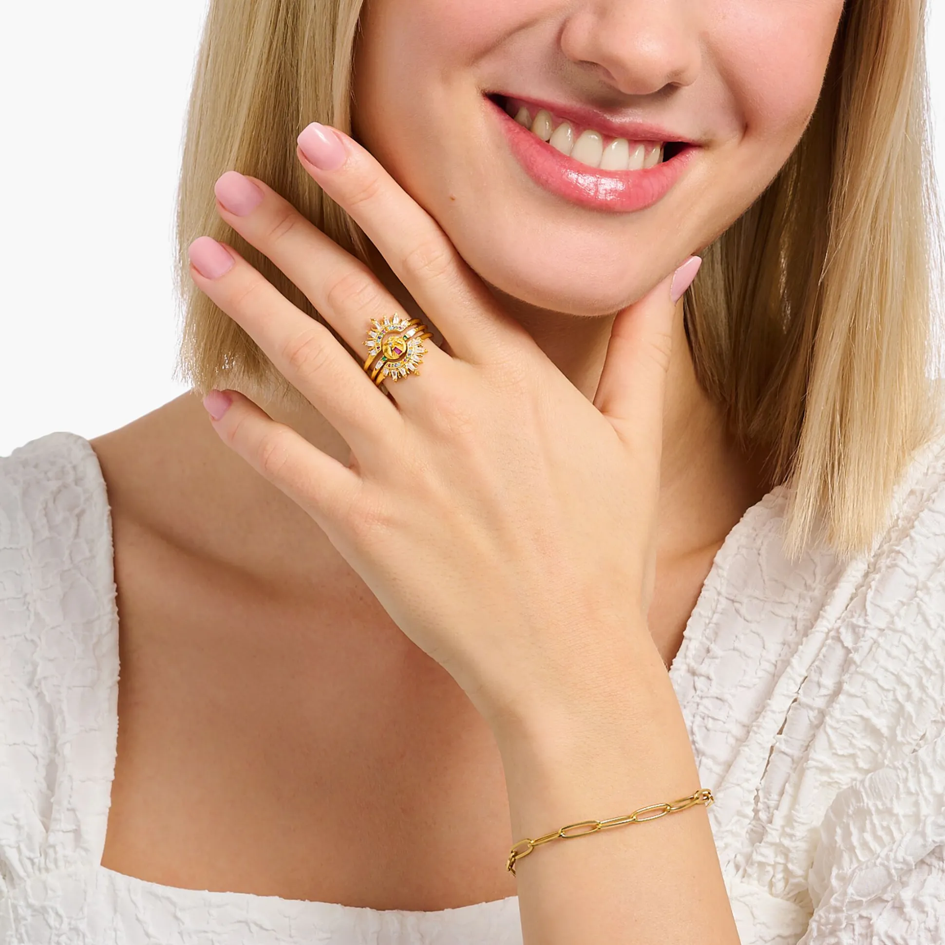 Outlet Ring mit Palme und bunten Steinen vergoldet Damen Ringe|18K Vergoldung - 925 Silber