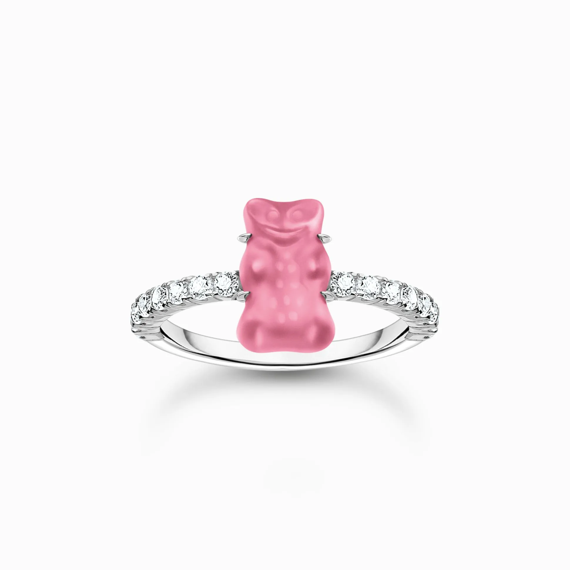 Sale Ring mit pinkem Mini-Goldbären und Steinen Silber Damen Ringe|925 Silber