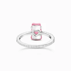 Sale Ring mit pinkem Mini-Goldbären und Steinen Silber Damen Ringe|925 Silber