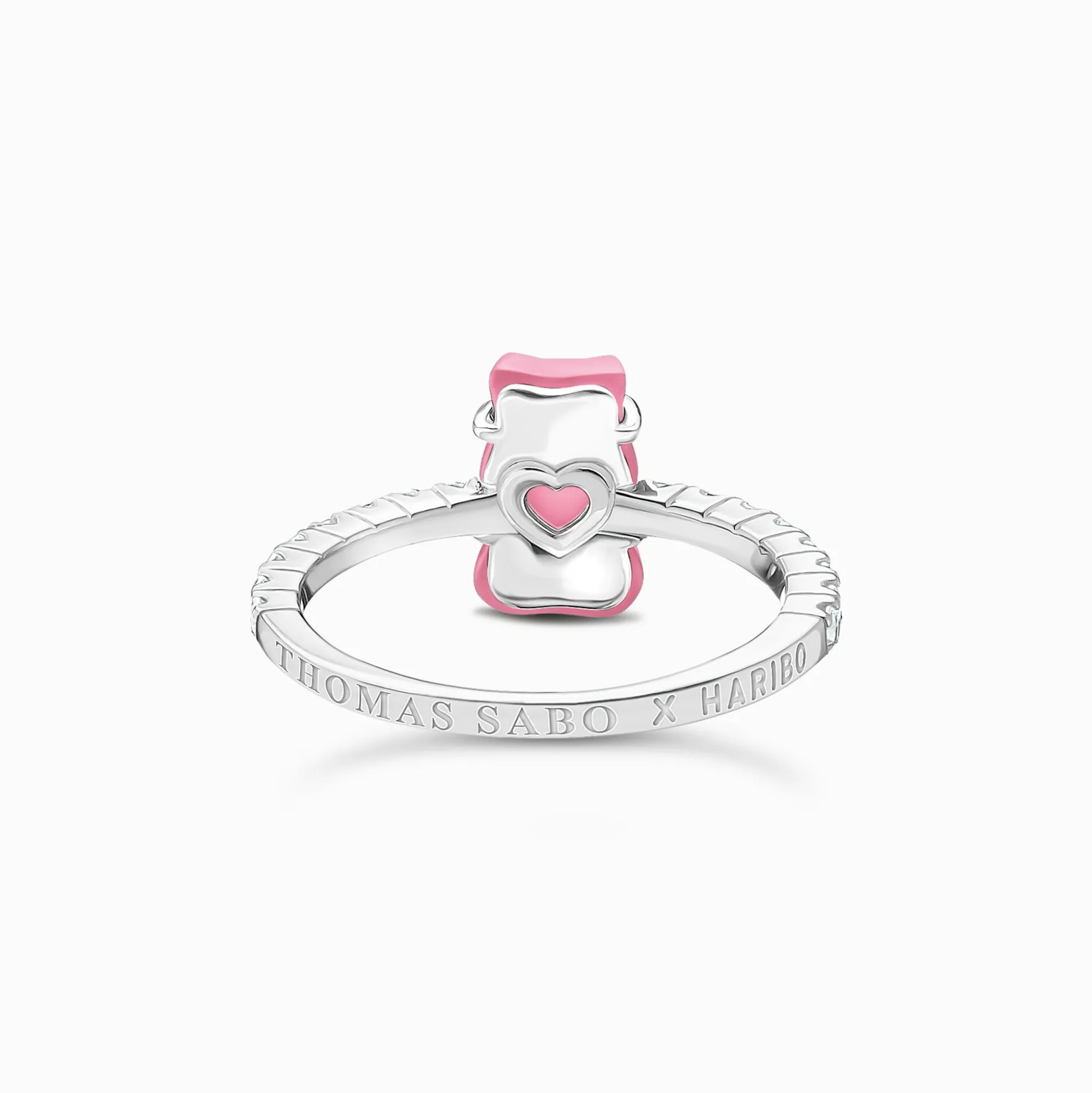 Sale Ring mit pinkem Mini-Goldbären und Steinen Silber Damen Ringe|925 Silber