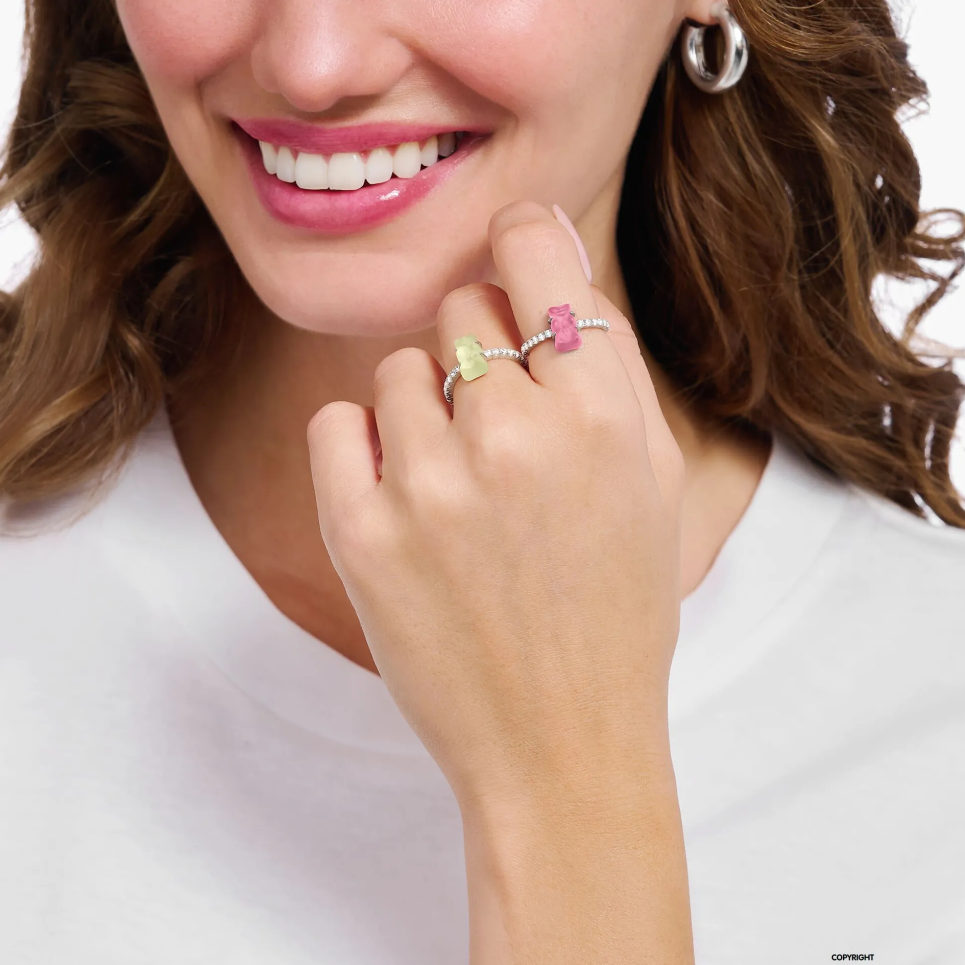 Sale Ring mit pinkem Mini-Goldbären und Steinen Silber Damen Ringe|925 Silber