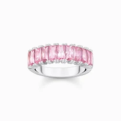 Hot Ring mit pinken Steinen Pavé Silber Damen Ringe