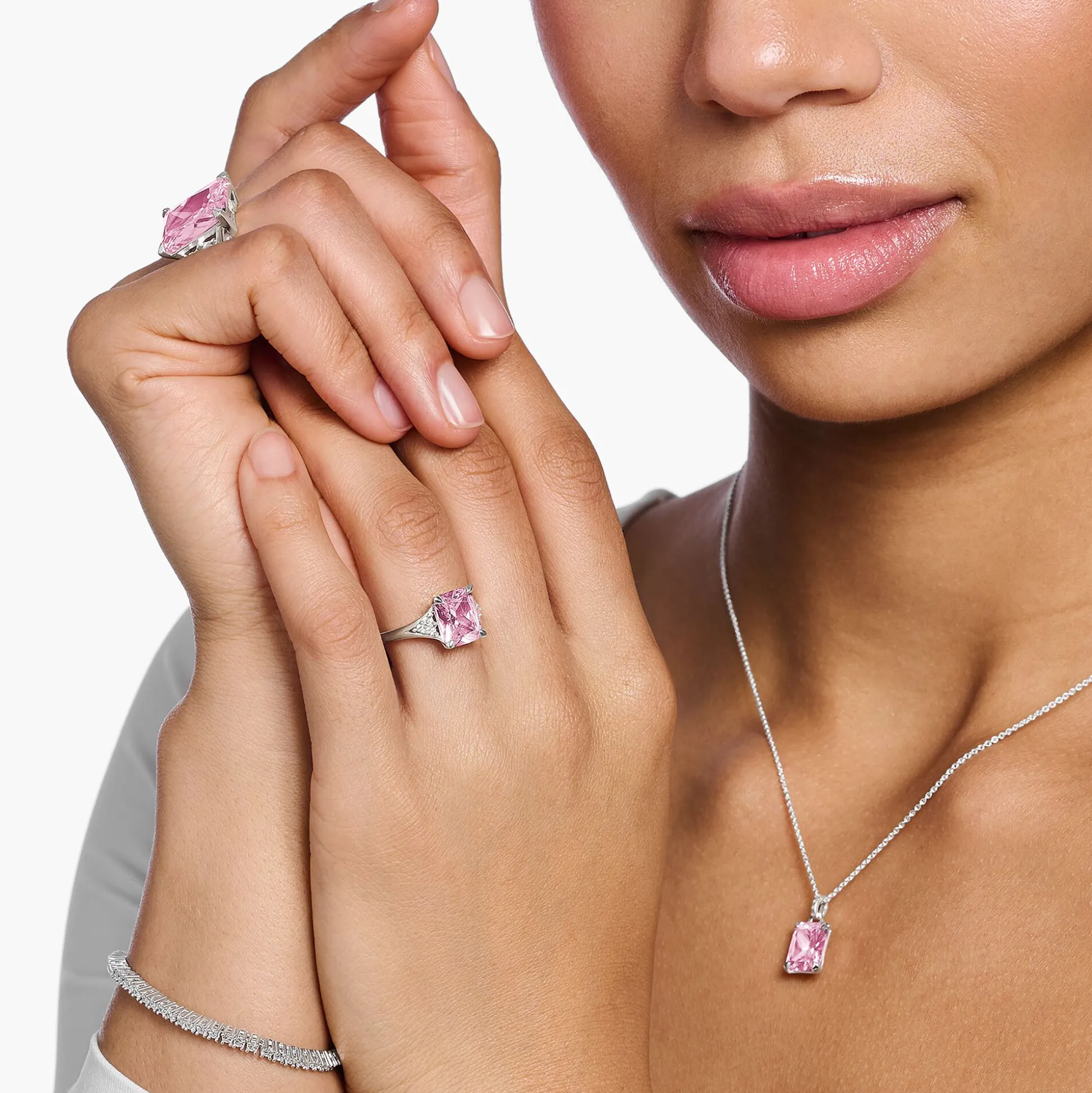Fashion Ring mit pinken und weißen Steinen Silber Damen Ringe|925 Silber