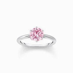 Hot Ring mit pinkfarbenem Stein im Brillantschliff Silber Damen Ringe|925 Silber