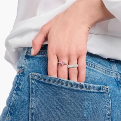 Best Sale Ring mit pinkfarbenem Stein in Herzform Silber Damen Ringe