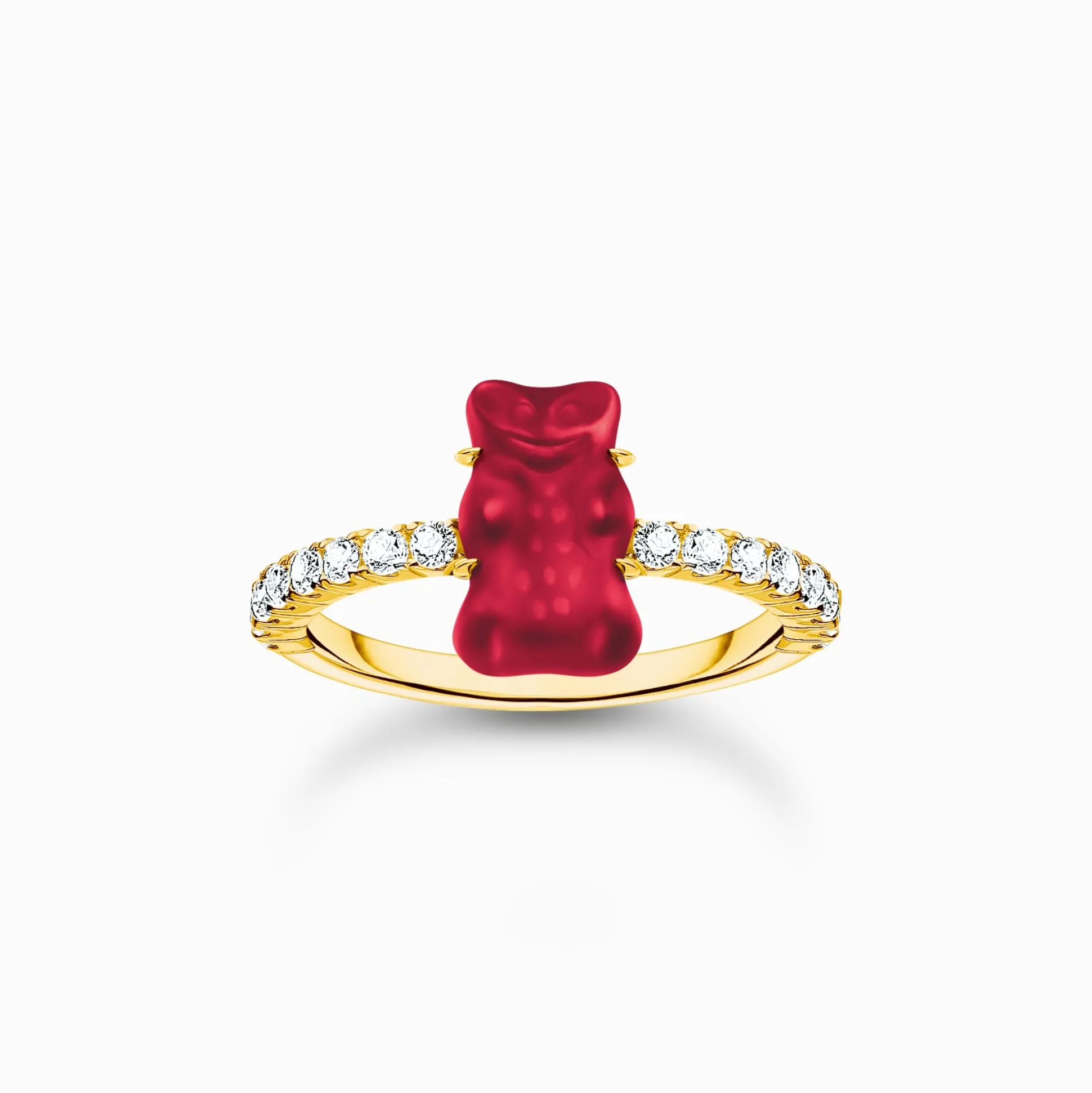 Best Sale Ring mit rotem Mini-Goldbären und Steinen vergoldet Damen Ringe|18K Vergoldung - 925 Silber