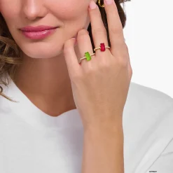 Best Sale Ring mit rotem Mini-Goldbären und Steinen vergoldet Damen Ringe|18K Vergoldung - 925 Silber