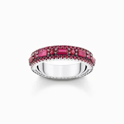 Best Sale Ring mit rubinroten Steinen Silber geschwärzt Damen Ringe|Ringe