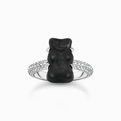 Fashion Ring mit schwarzem Goldbären und Steinen Silber Damen Ringe|Ringe