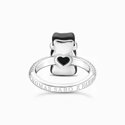 Fashion Ring mit schwarzem Goldbären und Steinen Silber Damen Ringe|Ringe