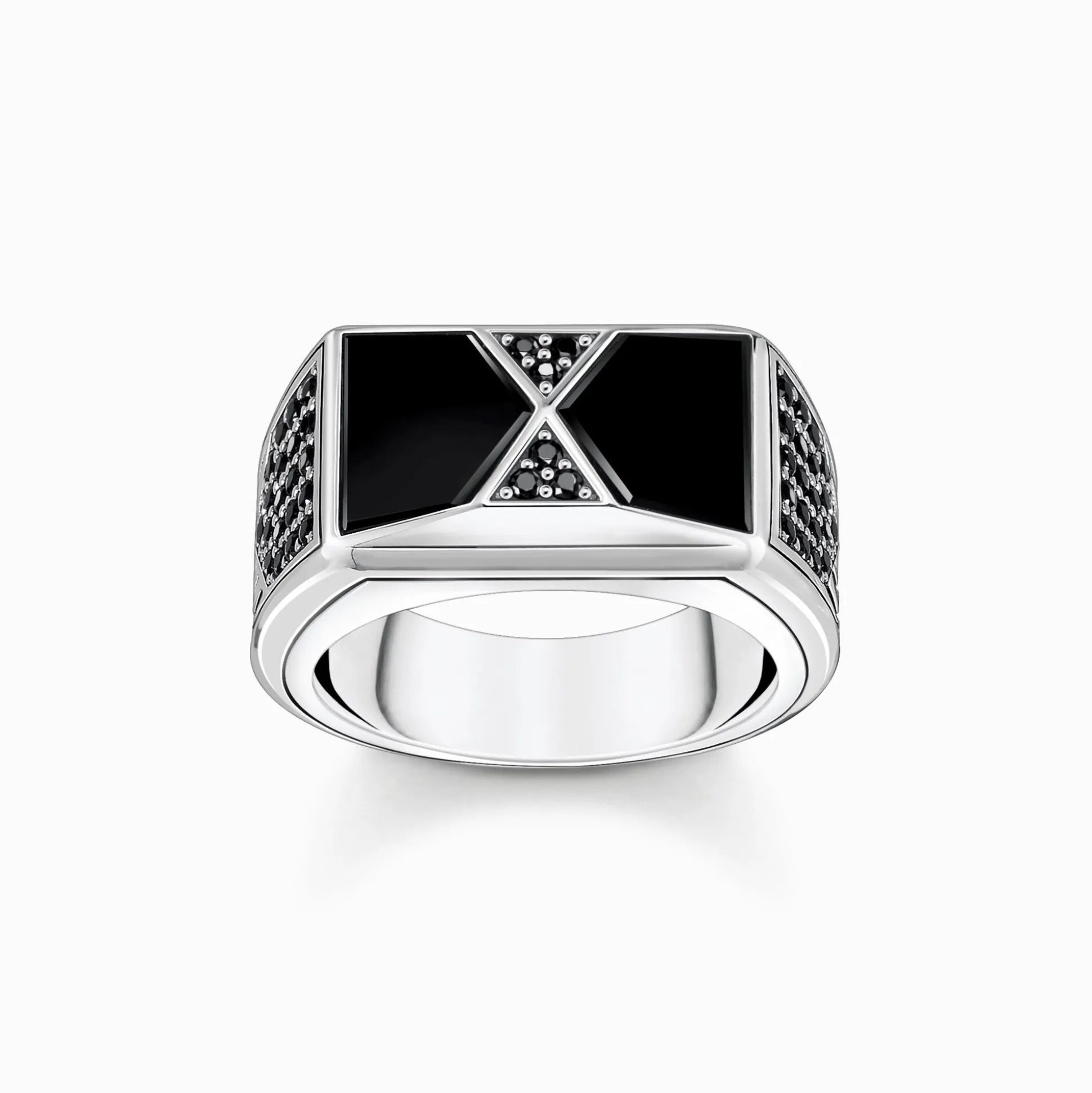 Store Ring mit schwarzem Onyx und schwarzen Steinen Silber Damen Ringe|Ringe