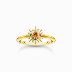Sale Ring mit Sonne und bunten Steinen vergoldet Damen Ringe|18K Vergoldung - 925 Silber