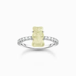 Shop Ring mit weißem Mini-Goldbären und Steinen Silber Damen Ringe|925 Silber