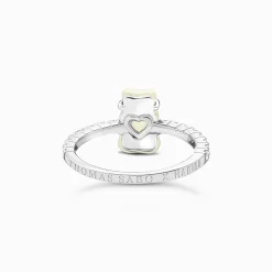 Shop Ring mit weißem Mini-Goldbären und Steinen Silber Damen Ringe|925 Silber