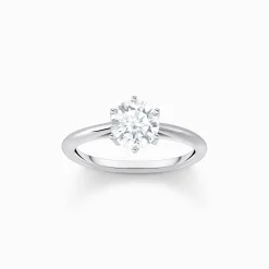 Discount Ring mit weißem Stein im Brillantschliff Silber Damen Ringe