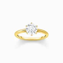 Shop Ring mit weißem Stein im Brillantschliff vergoldet Damen Ringe|18K Vergoldung - 925 Silber