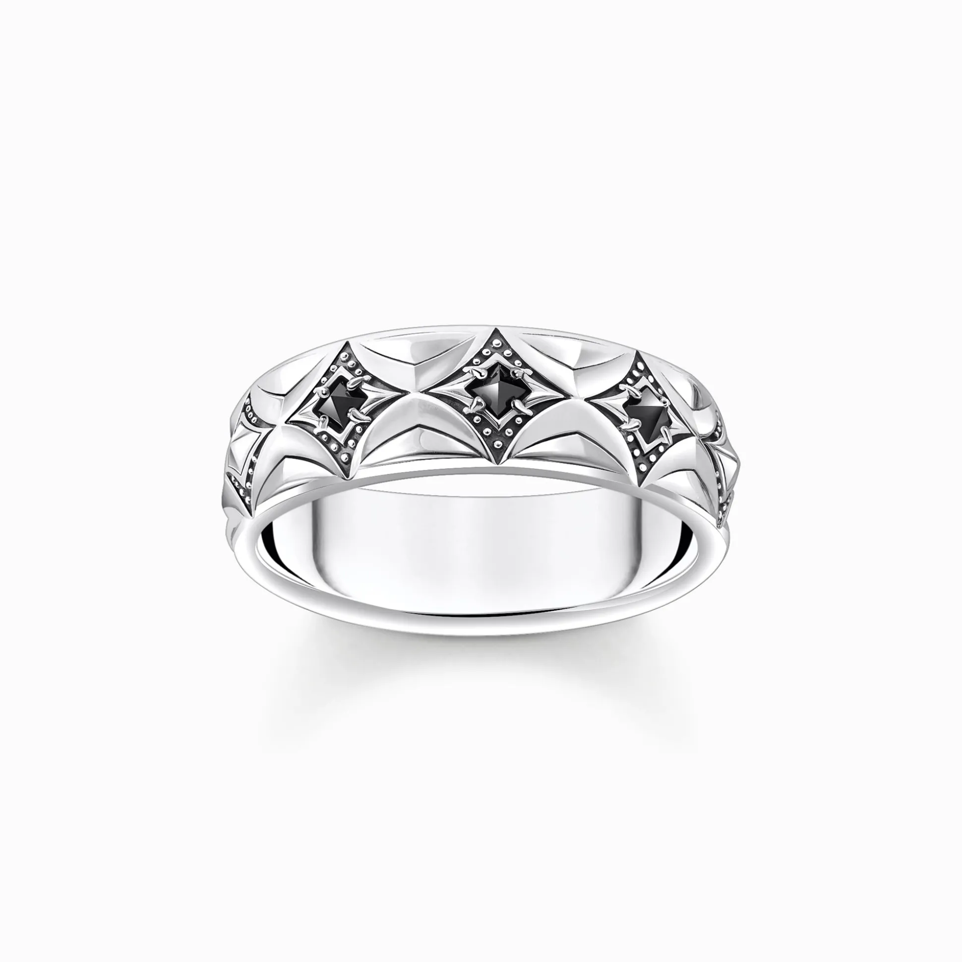 Online Ring Rautenmuster mit schwarzen Steinen Silber geschwärzt Damen Ringe|Ringe