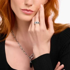 Online Ring Rautenmuster mit schwarzen Steinen Silber geschwärzt Damen Ringe|Ringe