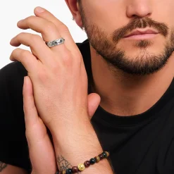 Online Ring Rautenmuster mit schwarzen Steinen Silber geschwärzt Damen Ringe|Ringe