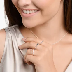 Discount Ring V-Form mit weißen Steinen silber Damen Ringe