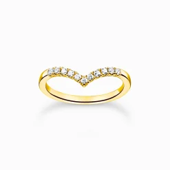 Online Ring V-Form mit weißen Steinen gold Damen Ringe|18K Vergoldung - 925 Silber