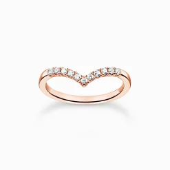 New Ring V-Form mit weißen Steinen roségold Damen Ringe|18K Rosé-Vergoldung - 925 Silber