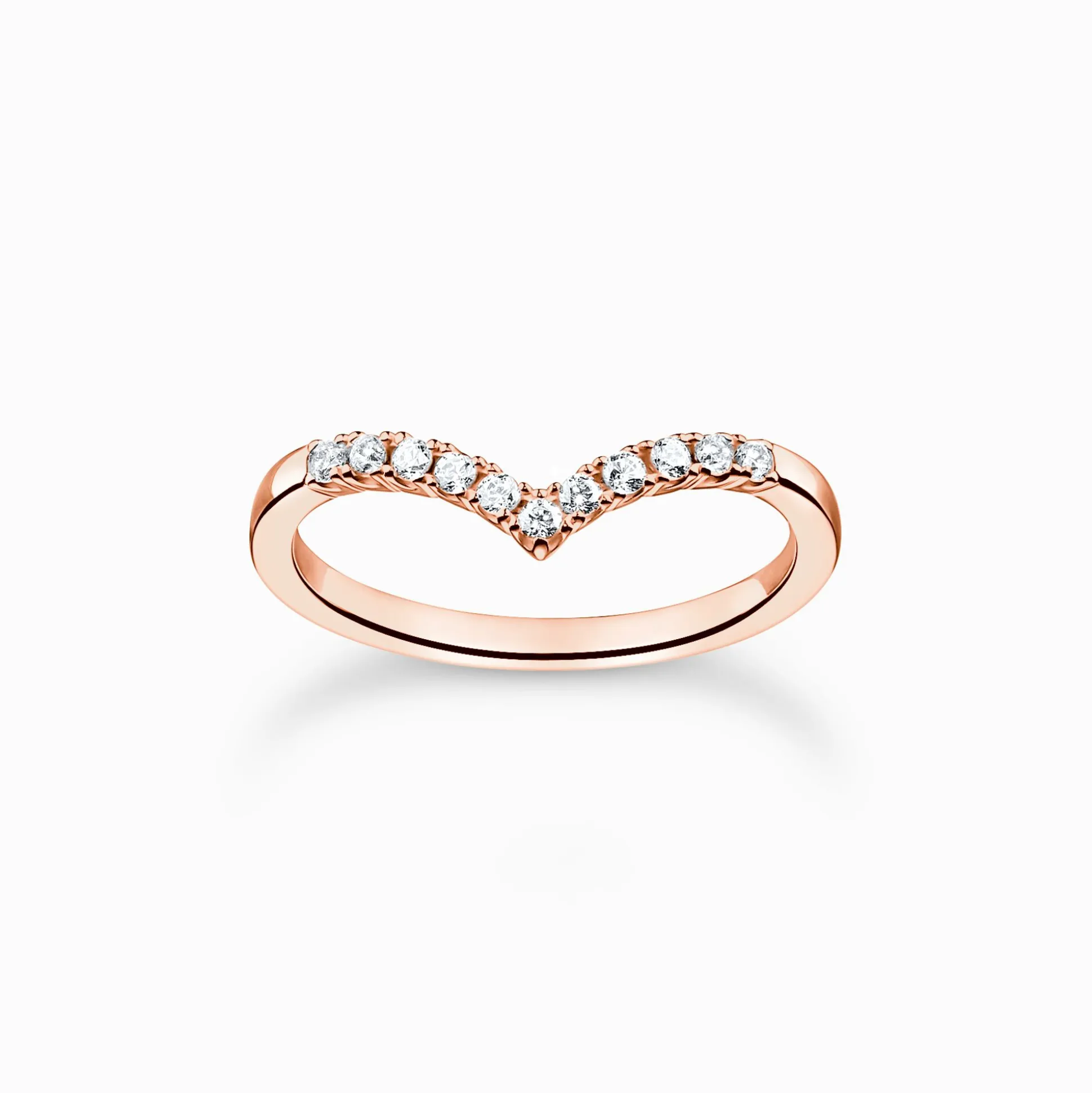 New Ring V-Form mit weißen Steinen roségold Damen Ringe|18K Rosé-Vergoldung - 925 Silber