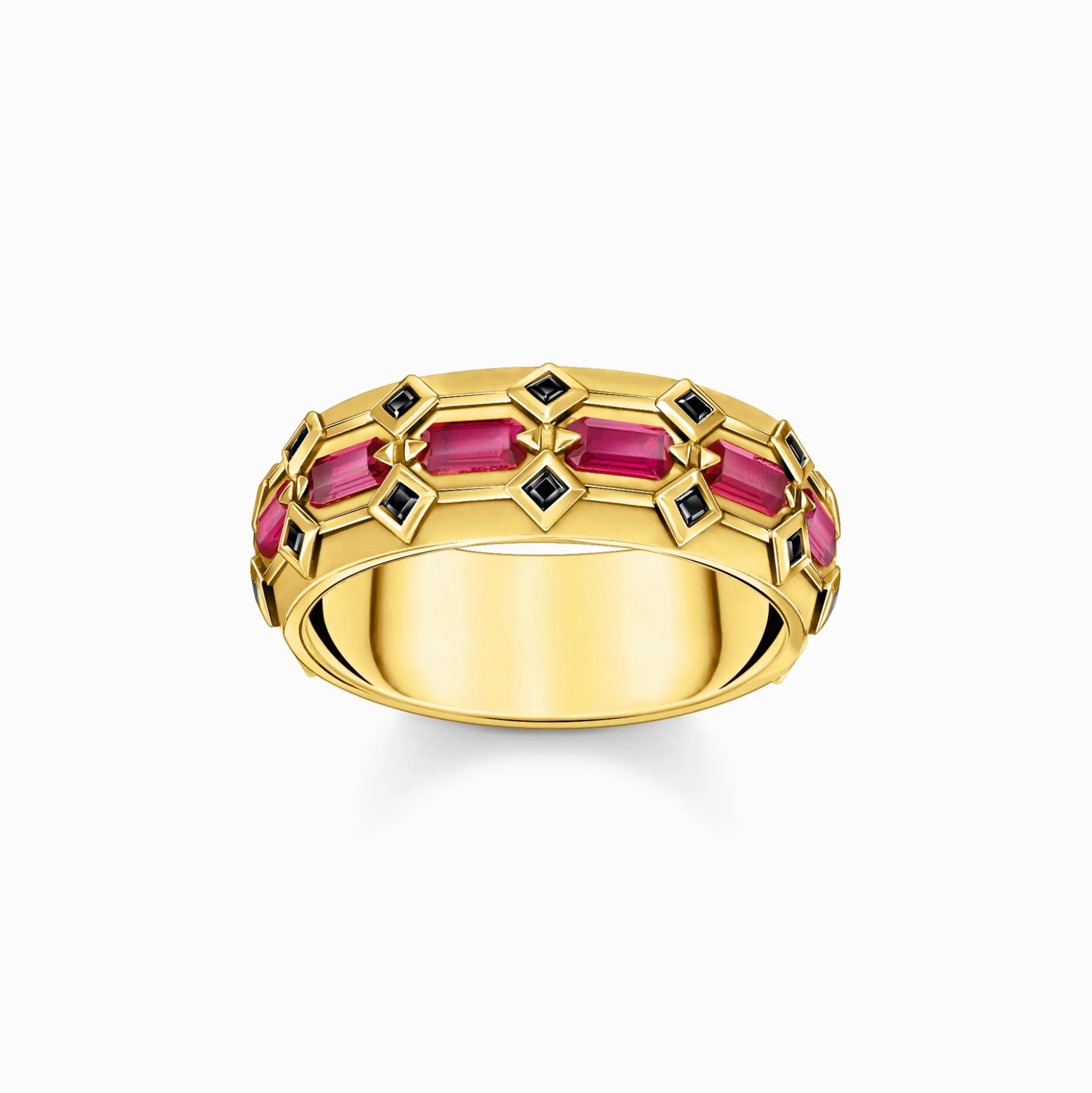Outlet RingKrokodilpanzer breit mit roten Steinen vergoldet Damen Ringe|18K Vergoldung - 925 Silber