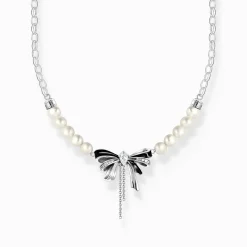 Flash Sale Schleifen-Kette mit Perlen Lovely Romance Silber Damen Halsketten|925 Silber
