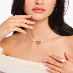 Flash Sale Schleifen-Kette mit Perlen Lovely Romance Silber Damen Halsketten|925 Silber