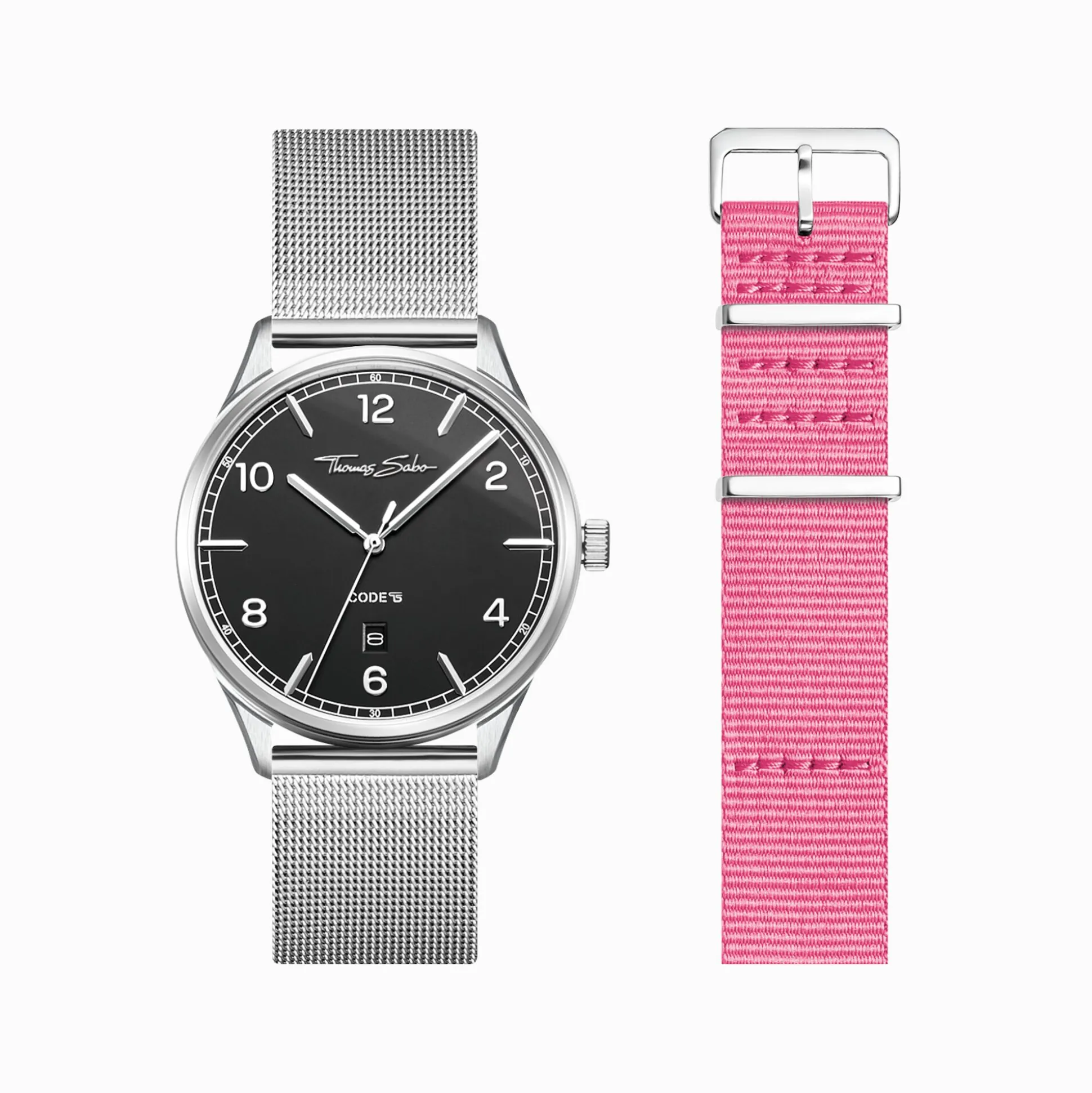 Outlet Set Code TS schwarze Uhr und pinkes Armband Damen Uhren|Damenuhren