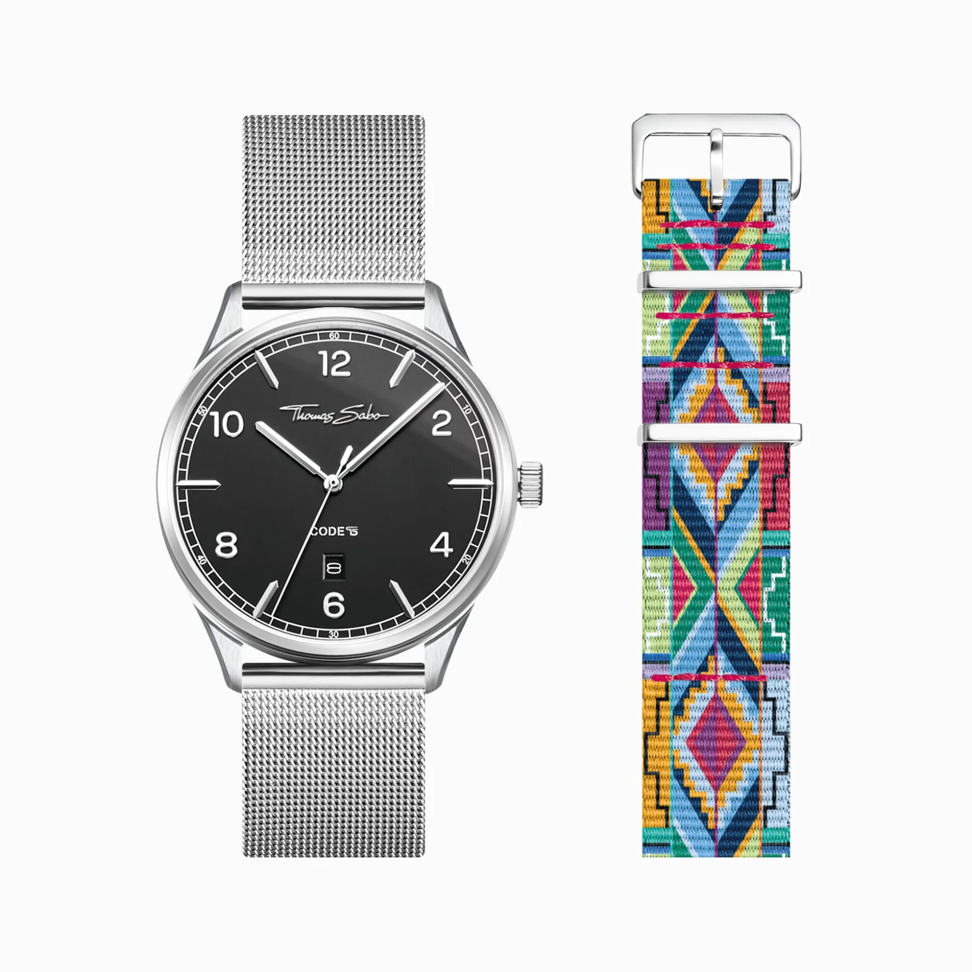 New Set Code TS schwarze Uhr und buntes Grafikmusterarmband Damen Uhren|Damenuhren