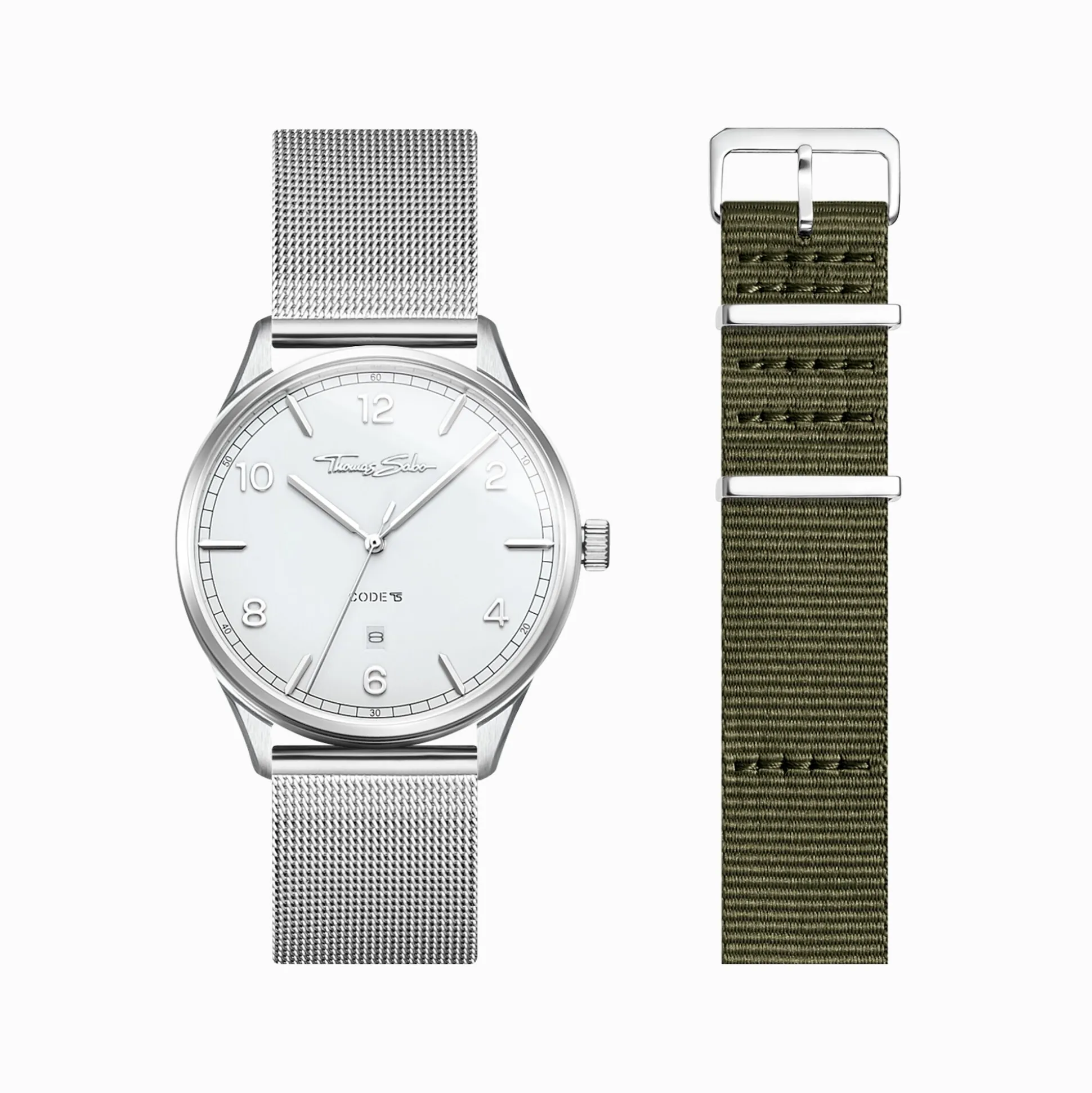 Flash Sale Set Code TS weiße Uhr und khaki Armband Damen Uhren|Damenuhren