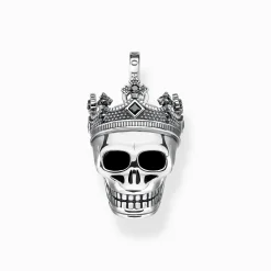 Clearance Set Kette Totenkopf mit Krone silber geschwärzt Herren Halsketten|925 Silber