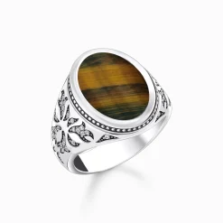 Fashion Siegelring mit goldblauem Tigerauge Silber geschwärzt Damen Ringe|Ringe