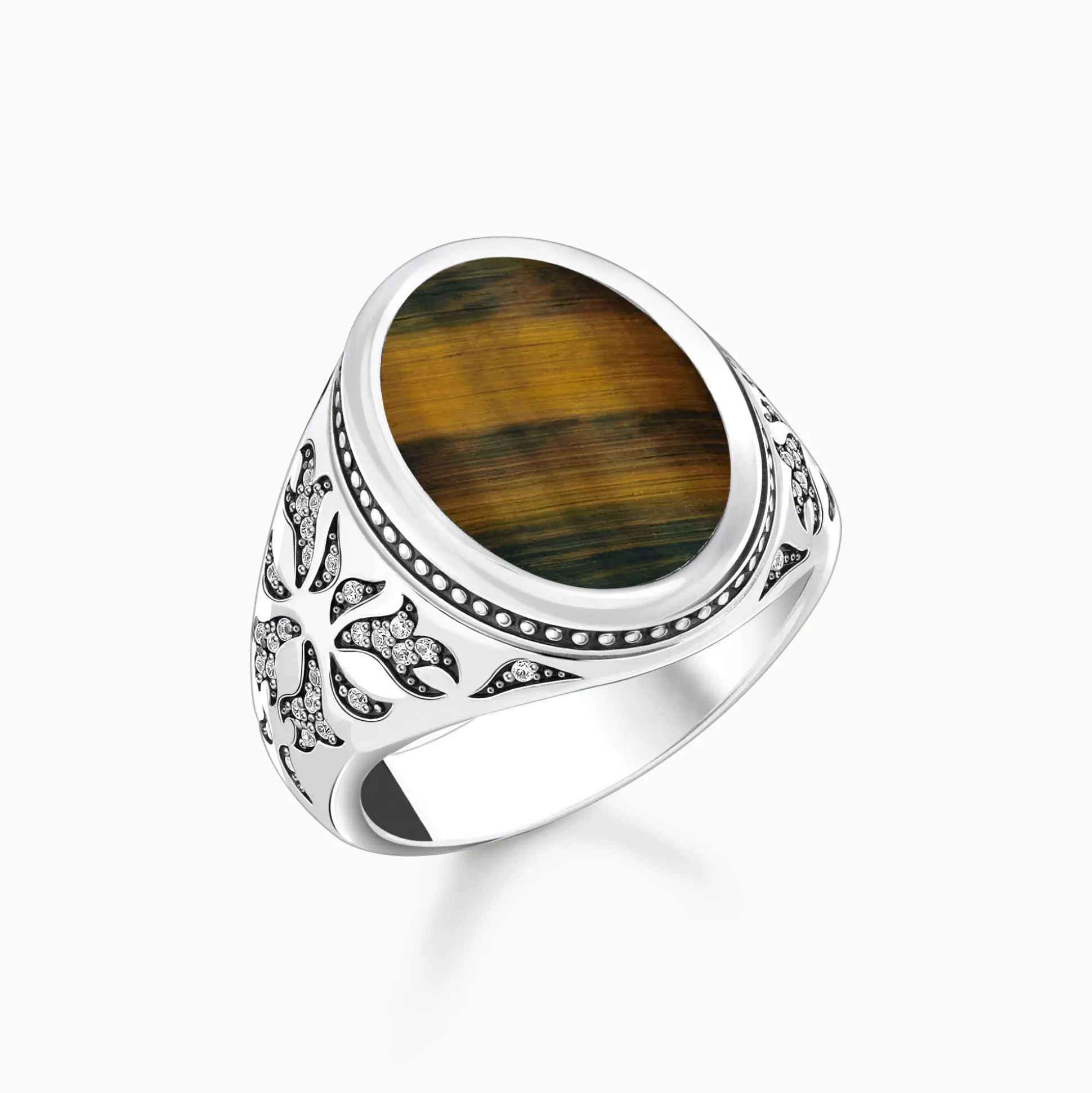 Fashion Siegelring mit goldblauem Tigerauge Silber geschwärzt Damen Ringe|Ringe