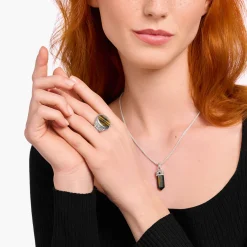 Fashion Siegelring mit goldblauem Tigerauge Silber geschwärzt Damen Ringe|Ringe
