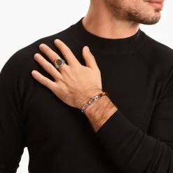 Fashion Siegelring mit goldblauem Tigerauge Silber geschwärzt Damen Ringe|Ringe
