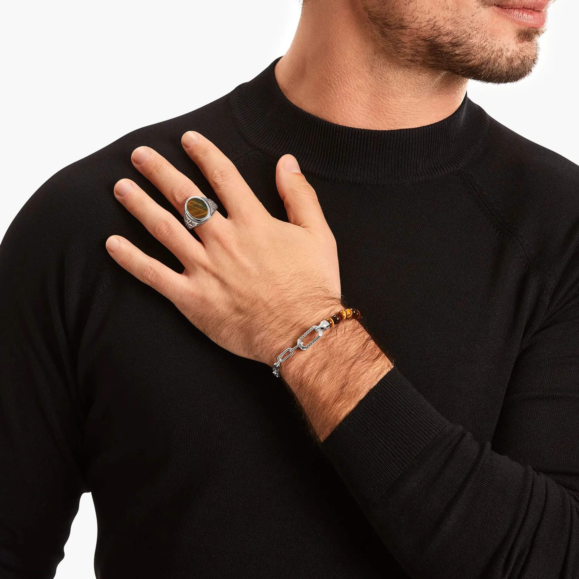 Fashion Siegelring mit goldblauem Tigerauge Silber geschwärzt Damen Ringe|Ringe