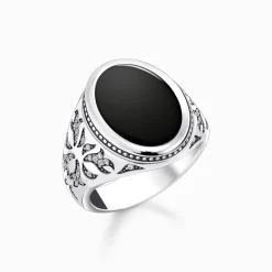 New Siegelring mit schwarzem Onyx Silber geschwärzt Damen Ringe|Ringe