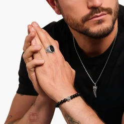New Siegelring mit schwarzem Onyx Silber geschwärzt Damen Ringe|Ringe