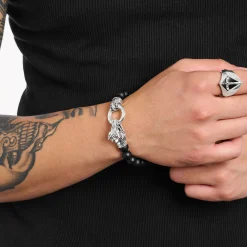 Sale Siegelring mit Schwert und schwarzen Steinen Silber geschwärzt Damen Ringe|925 Silber