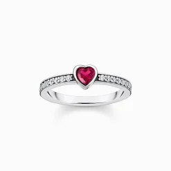 Best Solitärring mit rotem Stein in Herzschliff Silber Damen Ringe|925 Silber